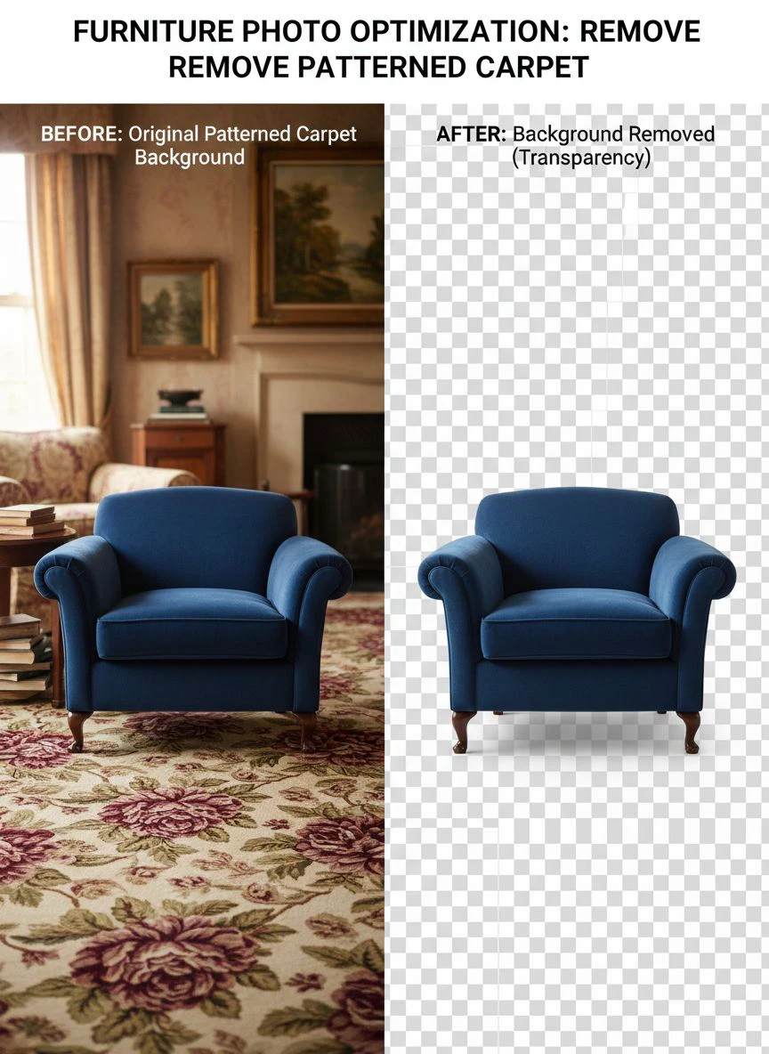 Remove patterned carpet background from furniture listing photos fast ...